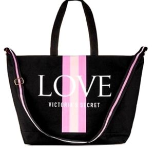 Victoria's Secret Black and Pink Casual Tote with LOVE Graphic